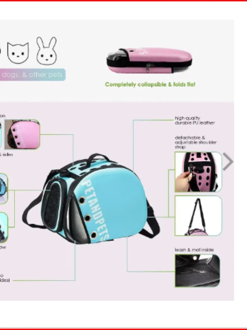 Petique Pet Carrier Bag with Adjustable Shoulder Strap - Pink